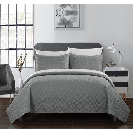 CHIC HOME Thor Cover Set & Rose Star Geometric Quilted King BedGrey - 7 Piece BQS00118-BIB-US